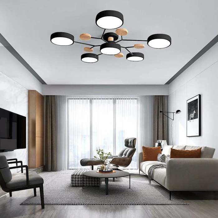 Semi Flush Ceiling Light Fixture with Modern Wood Accents for Bedroom