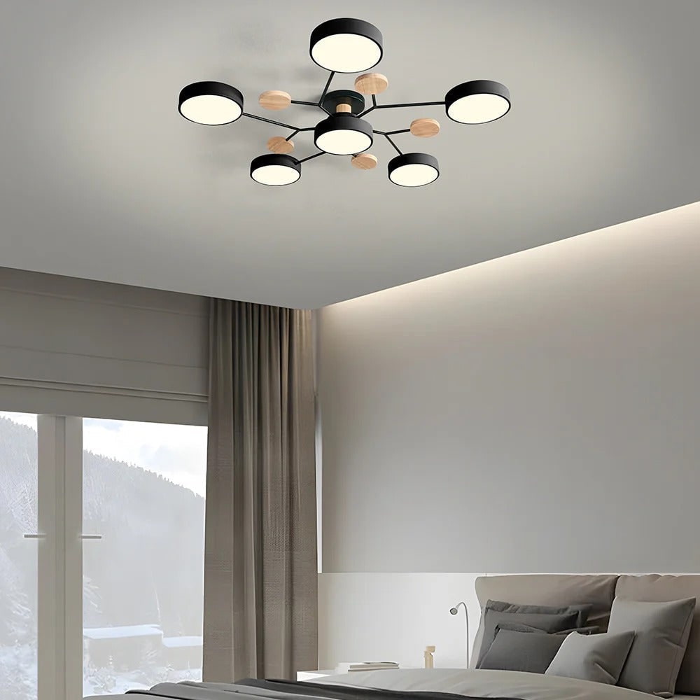 Semi Flush Ceiling Light Fixture with Modern Wood Accents for Bedroom