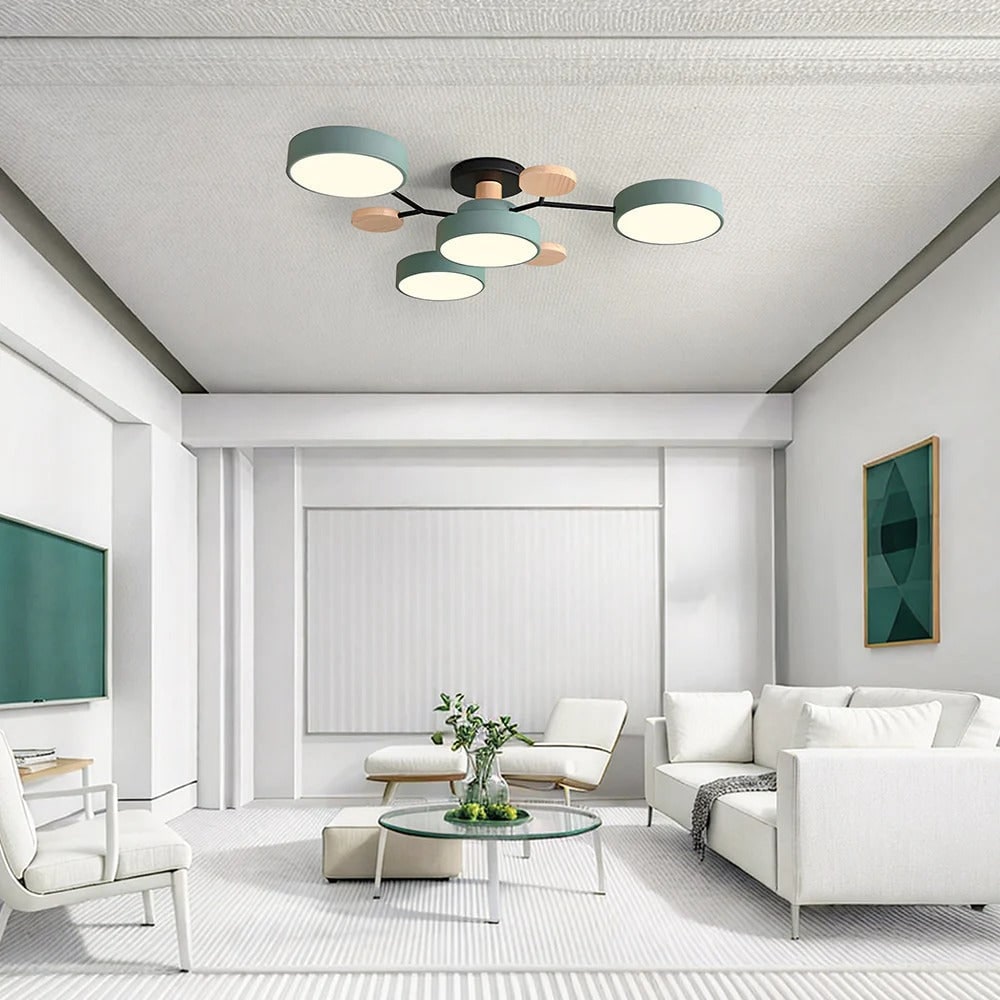 Semi Flush Ceiling Light Fixture with Modern Wood Accents for Bedroom