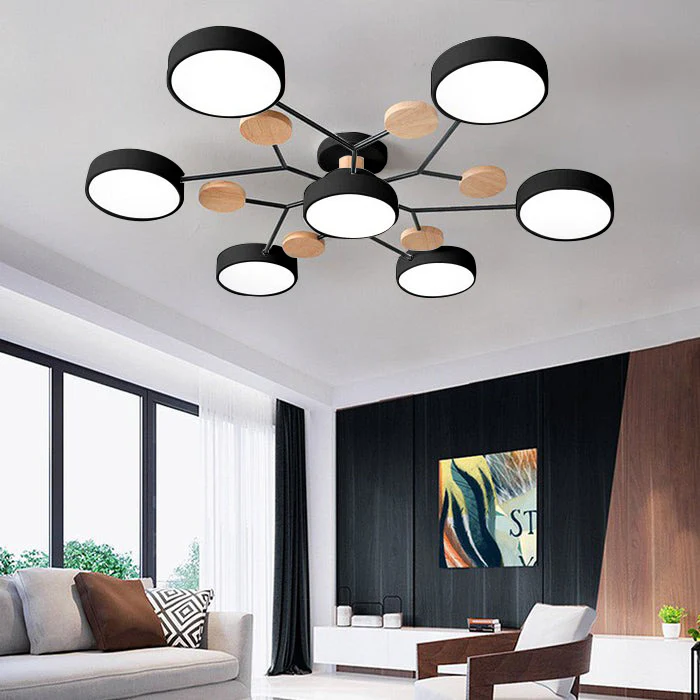 Semi Flush Ceiling Light Fixture with Modern Wood Accents for Bedroom