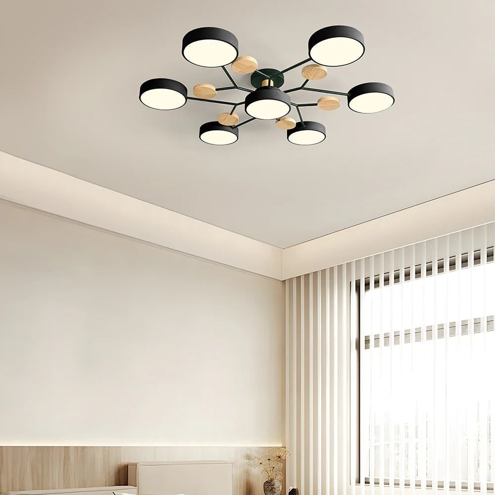 Semi Flush Ceiling Light Fixture with Modern Wood Accents for Bedroom