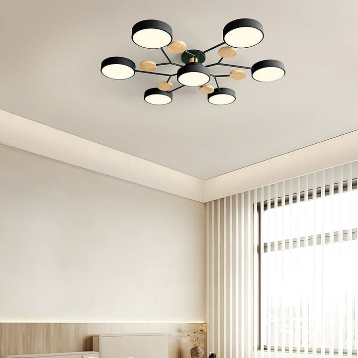 Semi Flush Ceiling Light Fixture with Modern Wood Accents for Bedroom
