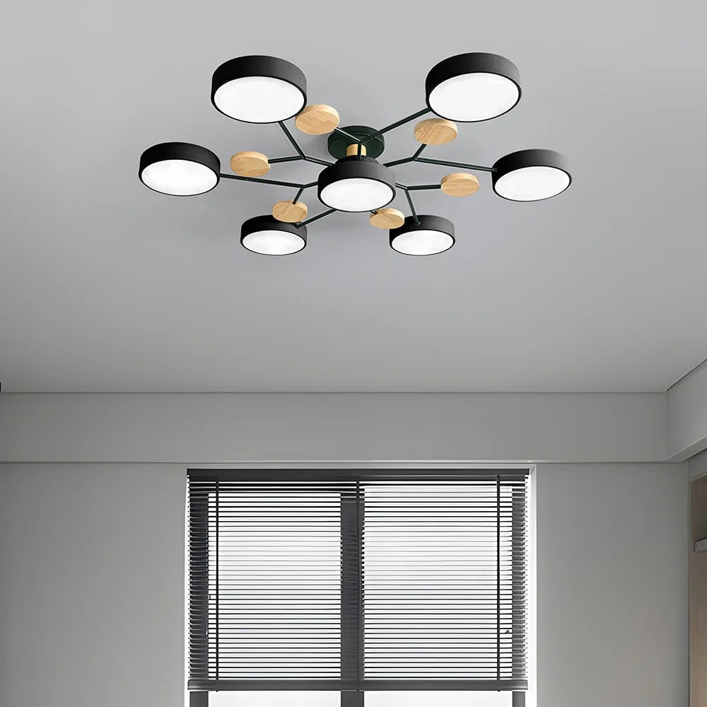 Semi Flush Ceiling Light Fixture with Modern Wood Accents for Bedroom