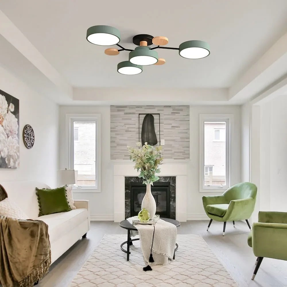 Semi Flush Ceiling Light Fixture with Modern Wood Accents for Bedroom