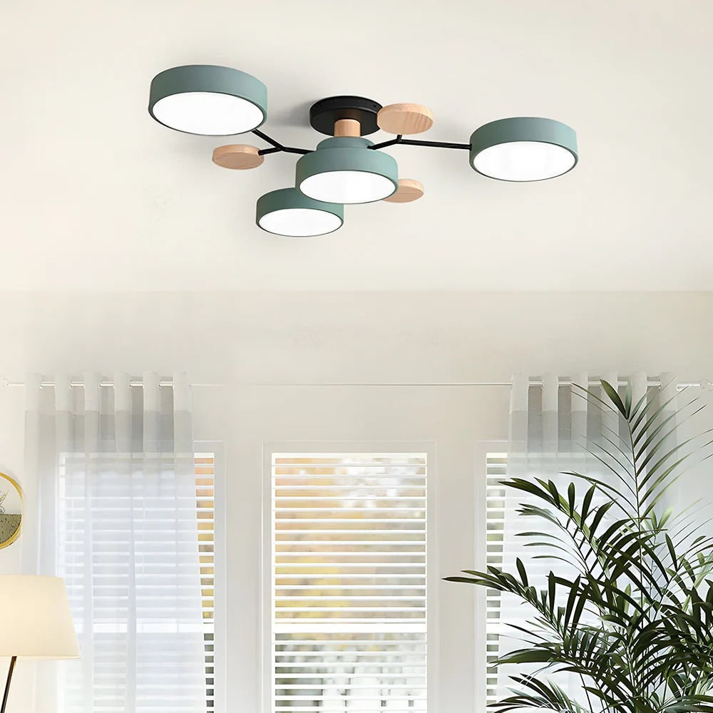 Semi Flush Ceiling Light Fixture with Modern Wood Accents for Bedroom