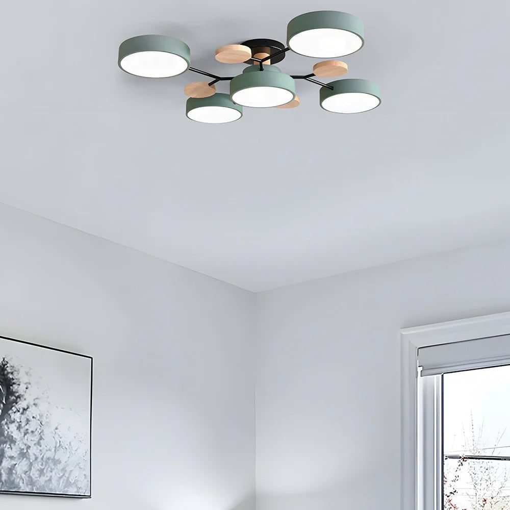 Semi Flush Ceiling Light Fixture with Modern Wood Accents for Bedroom