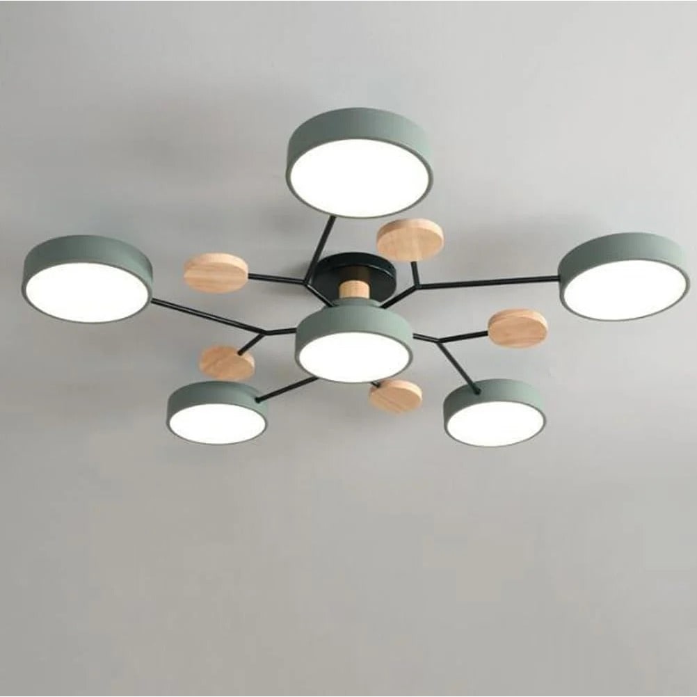 Semi Flush Ceiling Light Fixture with Modern Wood Accents for Bedroom