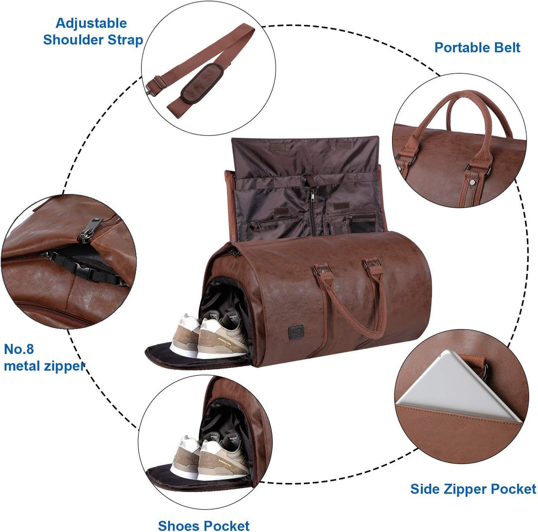 Convertible PU Leather Duffel Travel Bag – Cabin Weekend Bag