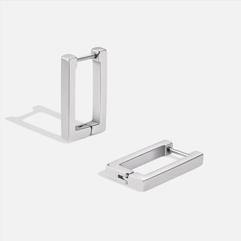 Elegant silver rectangular earrings