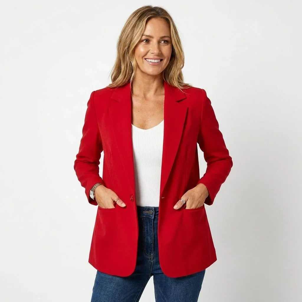 Single-Breasted Tailored Blazer with Notch Lapel
