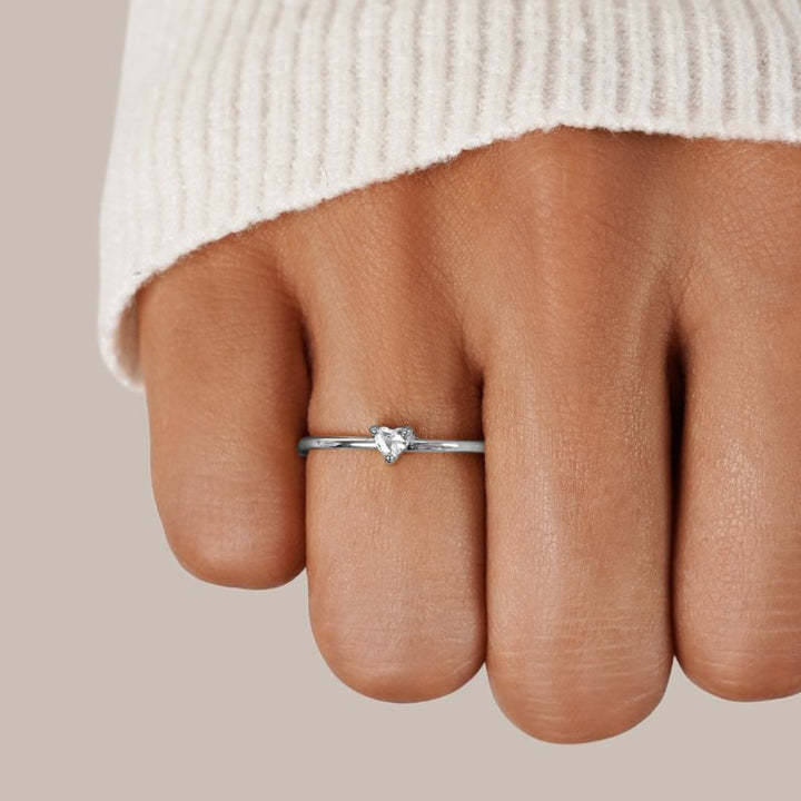 Delicate cubic zirconia ring with little heart
