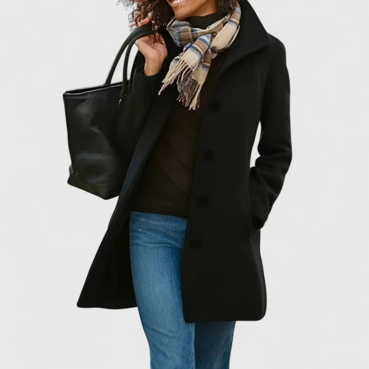 Button-Front Notch Lapel Wool Coat