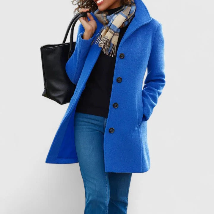 Button-Front Notch Lapel Wool Coat