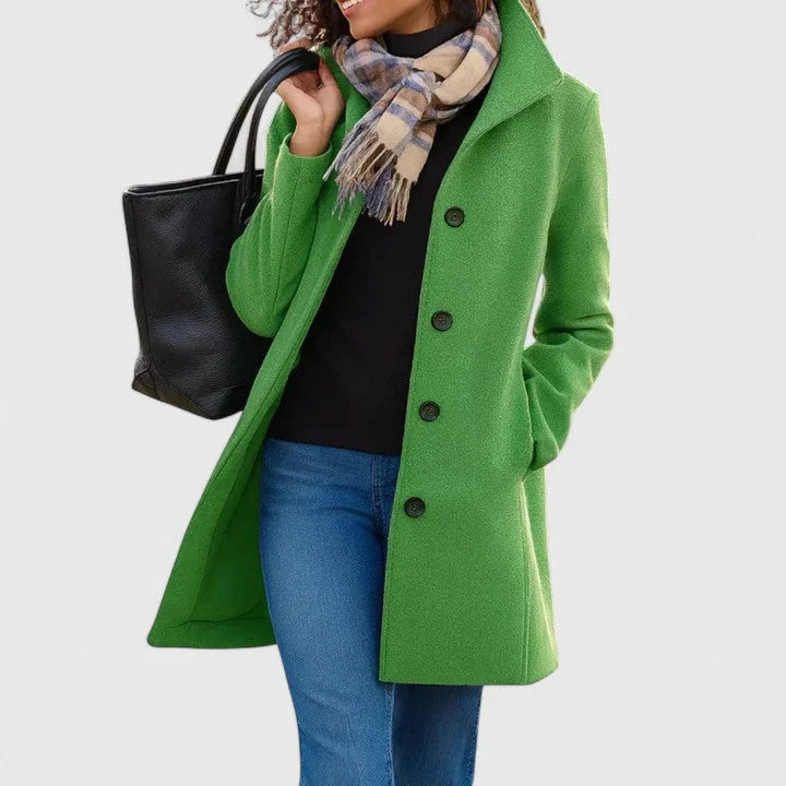Button-Front Notch Lapel Wool Coat