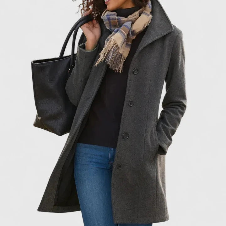 Button-Front Notch Lapel Wool Coat