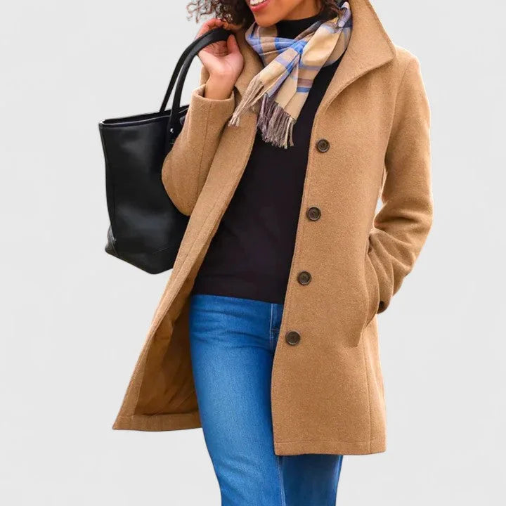 Button-Front Notch Lapel Wool Coat