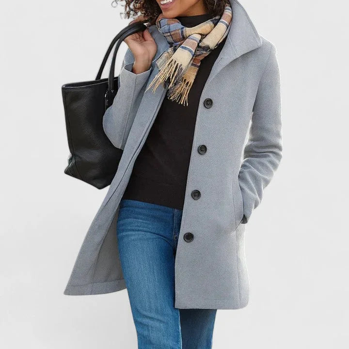 Button-Front Notch Lapel Wool Coat