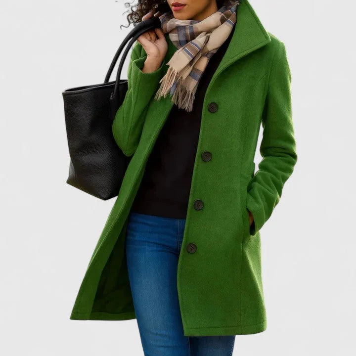 Button-Front Notch Lapel Wool Coat