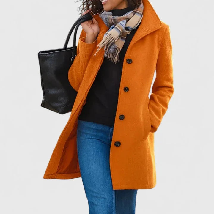 Button-Front Notch Lapel Wool Coat