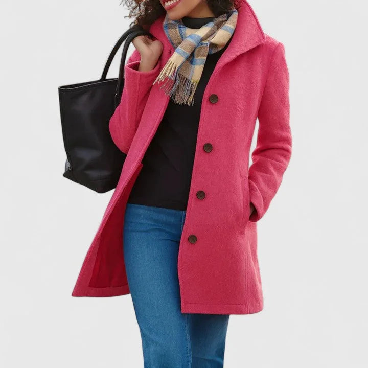 Button-Front Notch Lapel Wool Coat