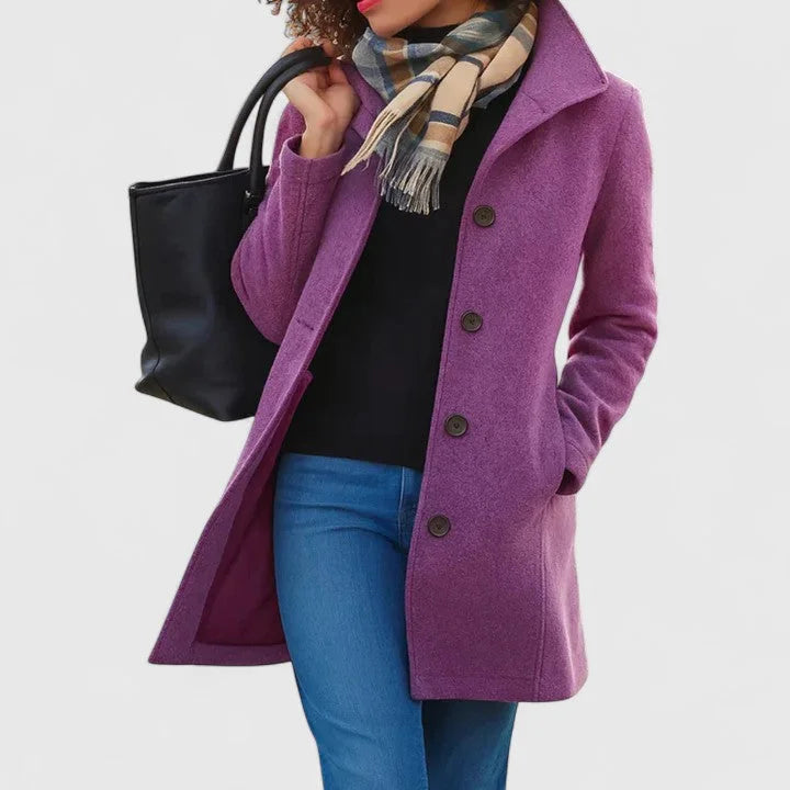 Button-Front Notch Lapel Wool Coat