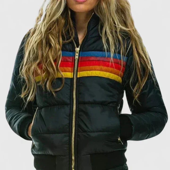 Colourblock Quilted Zip-Up Puffer Jacket