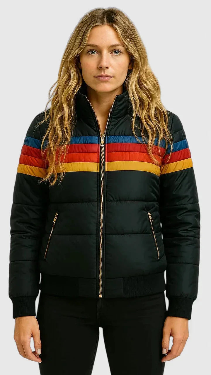 Colourblock Quilted Zip-Up Puffer Jacket