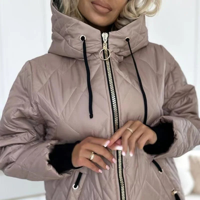 Quilted Zip-Up Hooded Puffer Jacket with Drawstring Detail