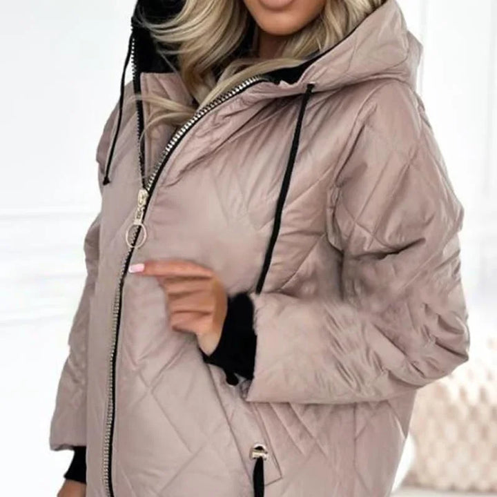 Quilted Zip-Up Hooded Puffer Jacket with Drawstring Detail