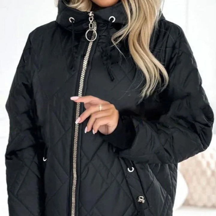 Quilted Zip-Up Hooded Puffer Jacket with Drawstring Detail