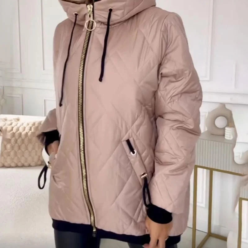 Quilted Zip-Up Hooded Puffer Jacket with Drawstring Detail