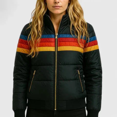 Colourblock Quilted Zip-Up Puffer Jacket