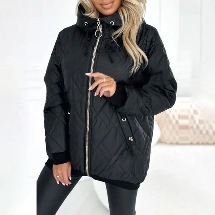 Quilted Zip-Up Hooded Puffer Jacket with Drawstring Detail