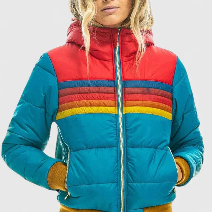 Colourblock Quilted Zip-Up Puffer Jacket