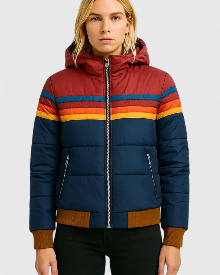 Colourblock Quilted Zip-Up Puffer Jacket