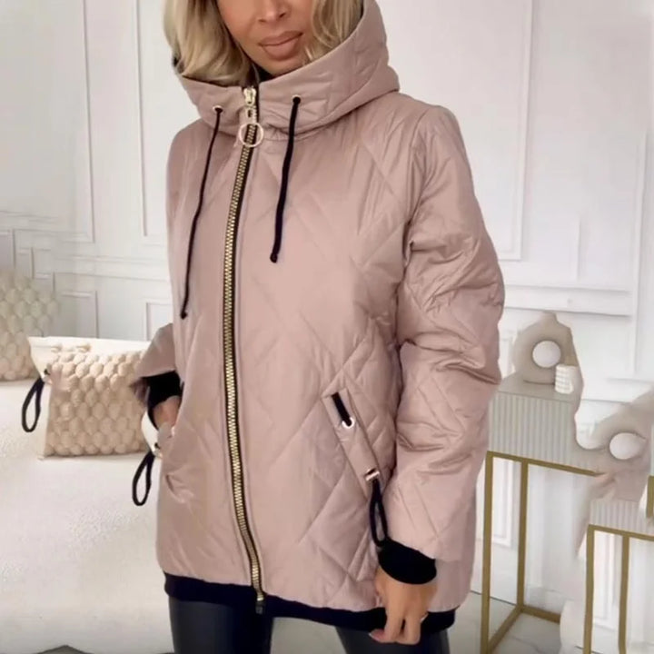 Quilted Zip-Up Hooded Puffer Jacket with Drawstring Detail