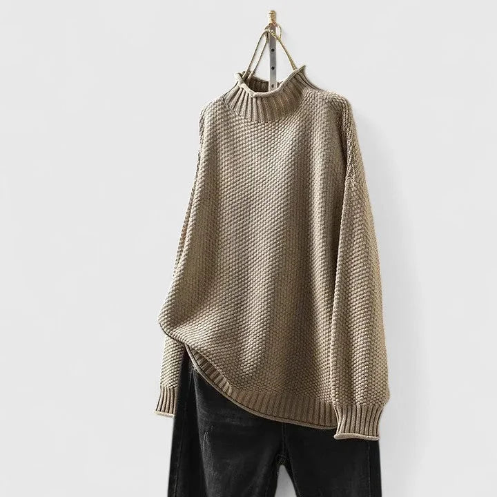 Women's Knit Roll Neck Jumper with Textured Body
