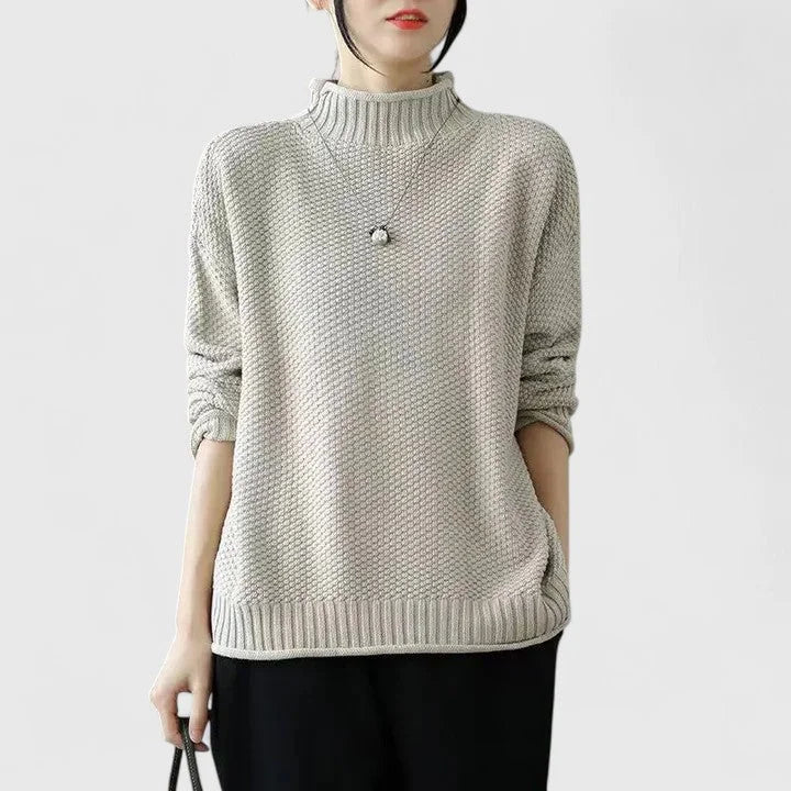 Women's Knit Roll Neck Jumper with Textured Body