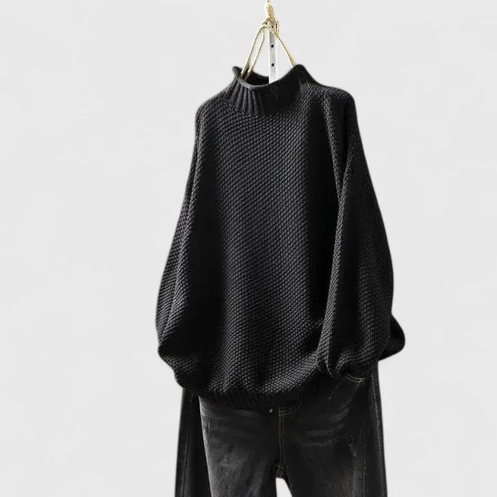 Women's Knit Roll Neck Jumper with Textured Body