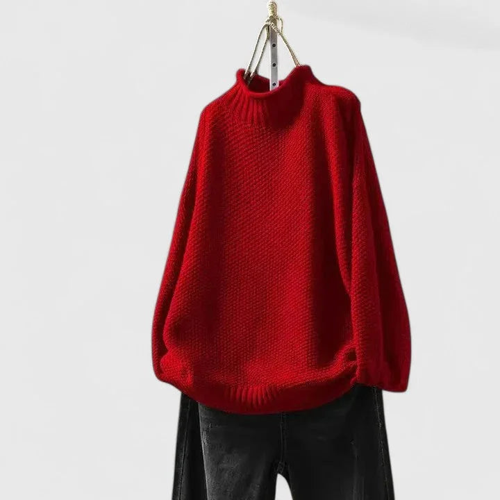 Women's Knit Roll Neck Jumper with Textured Body