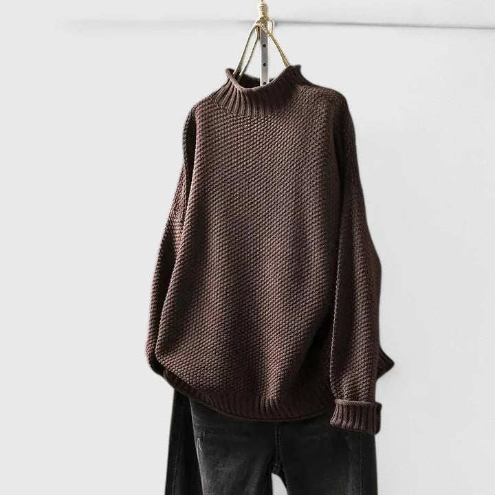 Women's Knit Roll Neck Jumper with Textured Body