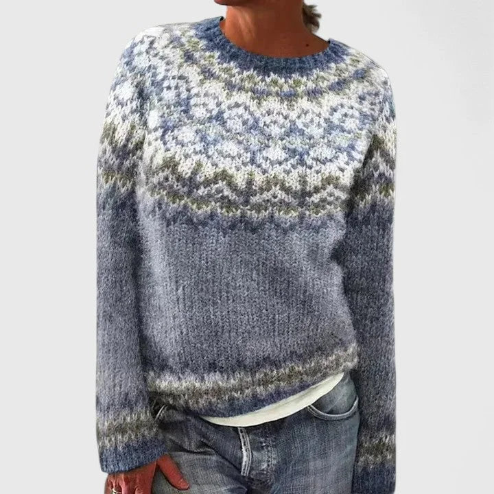 Fair Isle Pattern Knit Crew Neck Jumper