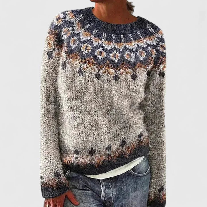 Fair Isle Pattern Knit Crew Neck Jumper