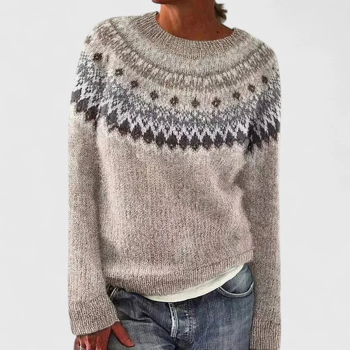 Fair Isle Pattern Knit Crew Neck Jumper