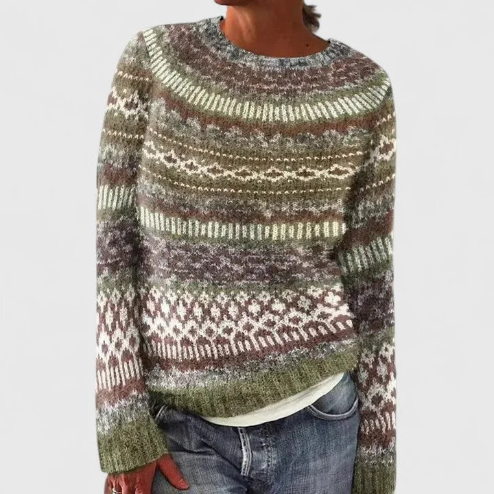 Fair Isle Pattern Knit Crew Neck Jumper