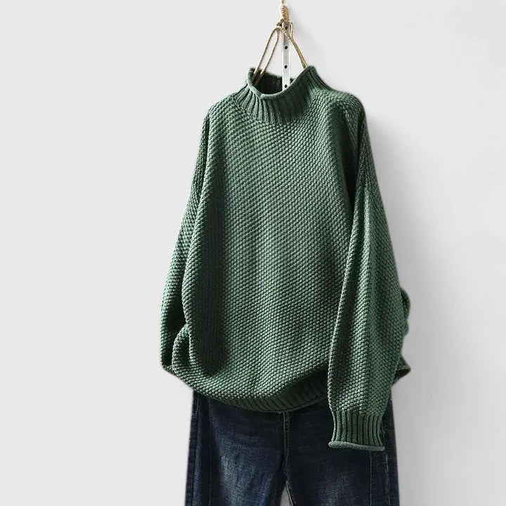 Women's Knit Roll Neck Jumper with Textured Body