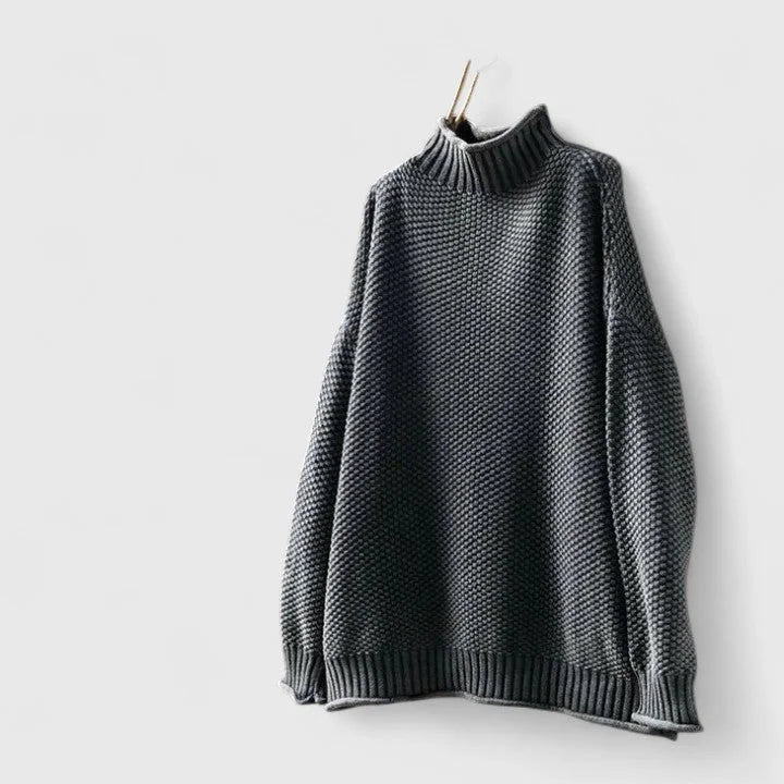 Women's Knit Roll Neck Jumper with Textured Body