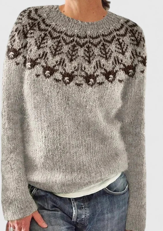Fair Isle Pattern Knit Crew Neck Jumper