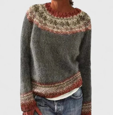 Fair Isle Pattern Knit Crew Neck Jumper