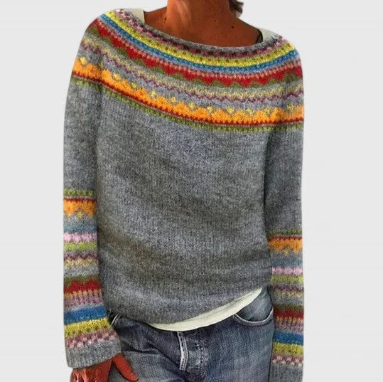 Fair Isle Pattern Knit Crew Neck Jumper